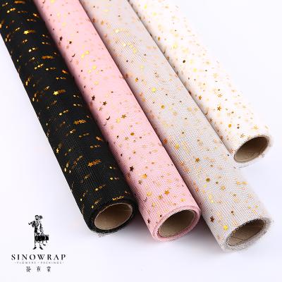 China Highly Decorative High Quality Mesh Wrapping Rolling Paper Gold Glitter Star Flower Application Party Bouquet For Valentine's Day for sale