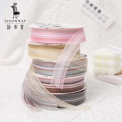 China Printed 25mm*20Y Polyester Transparent Material Mesh Korean Ribbon For Bow Gift Wrapping Decorative for sale