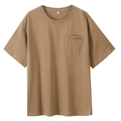 China Men's Flat 21 Breathable Loose Cotton 190g Solid Color Around Neck T-shirt Men Short Sleeve Double Pocket Spring Summer for sale