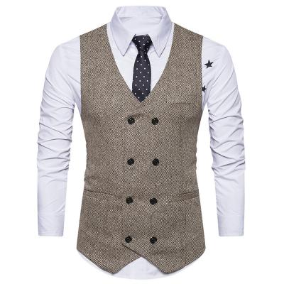 China 2218 Winter European American Men's Double Buttons Wool Anti-wrinkle V-collar Suits Vests for sale