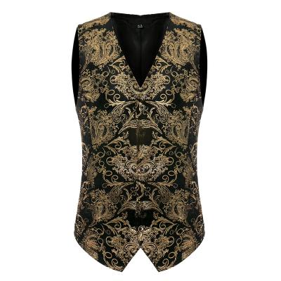 China ZT03 Anti-wrinkle Mens Vests Elegant European Size Leisure Vest Golden Prints Vest Design for sale