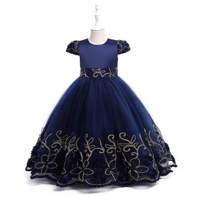 China LS8023 Latest Anti-wrinkle Dress Design For Bridesmaids Navy Blue Dressy Gowns For 7 Years Old Girls for sale