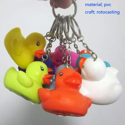 China Vinyl colorful duck keyring, mini colorful pvc ducks keychain with green materials for sale