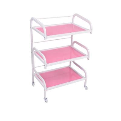 China Hot selling salon trolley modern three layer color glass pink beauty salon trolley for sale