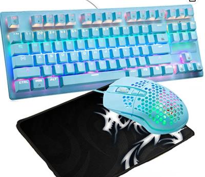 China Waterproof Mechanical Gaming Keyboard RGB Gaming Keyboard 87 Keys RGB Backlight Gaming Keyboard Mouse Pad for sale