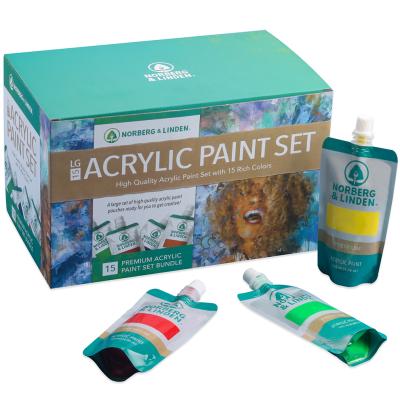 China Amazon Hot Sale Non-Toxic Professional Paint Set 15 Colors Plastic Bag Packed 120ml Acrylic Paint Set In Carton Box for sale