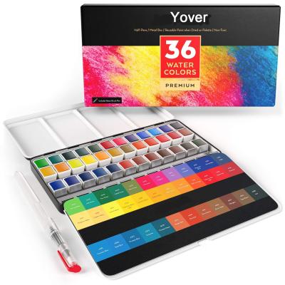 China Non-Toxic Hot Sale 36 Colors Solid Amazon Watercolor Paint Set With Empty Water Brush Pen for sale