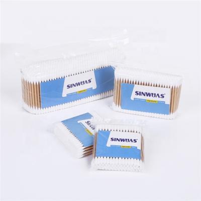 China High Quality Double Head Design Safety Non-Toxic Cleaning Double - End Cotton Tips Wooden Swabs For Makeup for sale