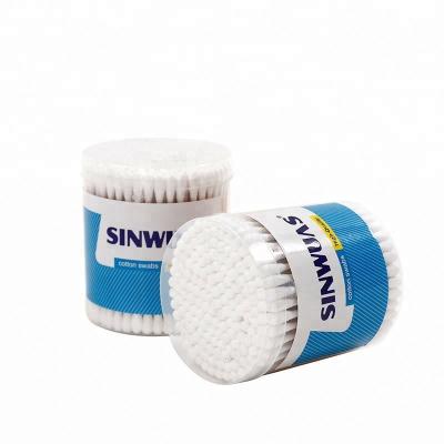 China Pure Healthy Uniform Double Thickness Cotton Stick Disposable Wooden Cleaning Swabs for sale