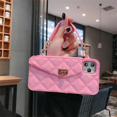 China Luxury Fashion Handbag Shockproof Silicone Cross - Body Purse Mobile Cell Phone Case Bag With Card Holder for sale