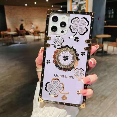 China Luxury Diamond Good Luck Mobile Back Cover Case For Xiaomi Redmi 9A 9C K30 K40 Ring Kickstand Girl Flower Fancy Anti-fall for sale