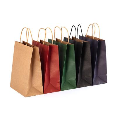 China Custom Sizes Printing Logo Basic Kraft Paper Bag Brown Shopping Kraft Paper Bags Recyclable With Handles, Shopping Kraft Bags Paper for sale