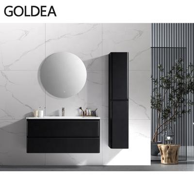 China Modern Competitive Modern Black Wall Mounted Bathroom Cabinet Vanity Set for sale