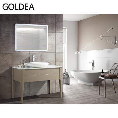 China Modern Floor Mounted Wash Basin Sink Vanity MDF Bathroom Vanity With Led Mirror for sale