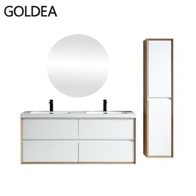 China Double Basin Toilet Room Vanity Set Bathroom Furniture Modern Wall Cabinet for sale