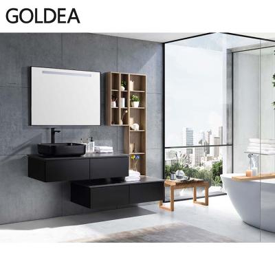 China New Arrival Black Modern Luxury Bathroom Furniture Wall Mounted Vanity Waterproof Bathroom Cabinet for sale