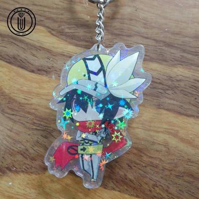 China Promotional Gift/Decoration Gift/Souvenior Double Side Printed Clear Epoxy Gold Holographic Glitter Charm Anime Custom Acrylic Key Chain With Hologram for sale