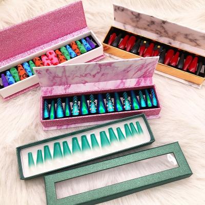 China French Custom Press On Nail Box Full Cover Long Coffin Fake Nails ABS Nails Press On for sale