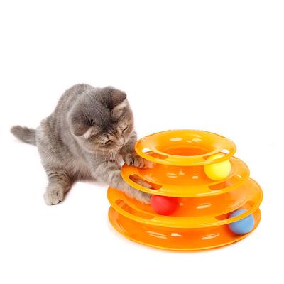 China Custom Viable Funny Plastic Lane Turntable Four-Layer Interactive Pet Toys Set Cat Ball Toys for sale