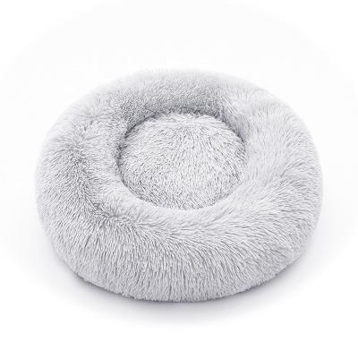 China Large Round Dogs Winter Bedding Removable Non-slip Gray Cat Dog Bed Blanket Sleeping Pet Removable Warm Soft Plush Shag Washable Custom Made for sale