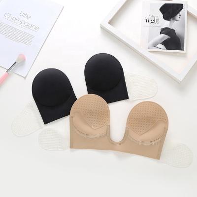 China Gathering Antibacterial Deep Backless Silicone Invisible Plunge U Bra Push Up Strapless Self Adhesive Bra for sale