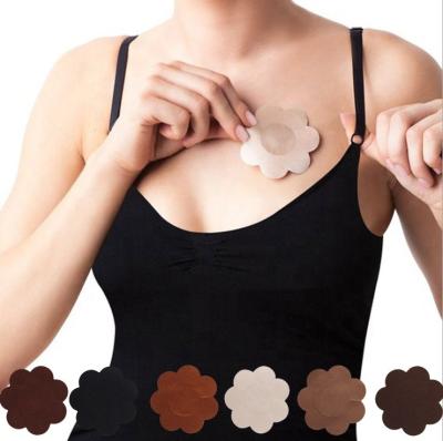 China Tan Brown Black Petal Shape Adhesive Women's Beige Nude Disposable Satin Nipple Cover in 6 Different Skin Tones for sale