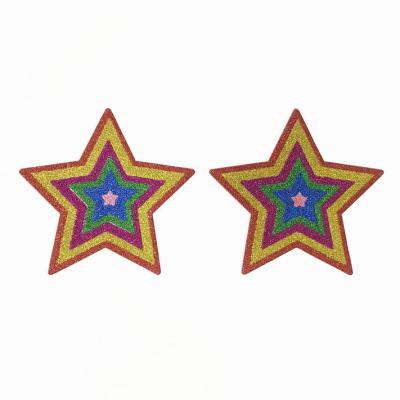 China Sexy Lingerie Invisible Pisties Rainbow Glitter Star Ladies Sticker Underwear Nipple Hygienic Disposable Nipple Cover for sale