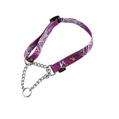 China Durable Durable Pet Supplies Printed Steel Adjustable Polyester Pull Up Dog Triangle Choke Chain Collar for sale