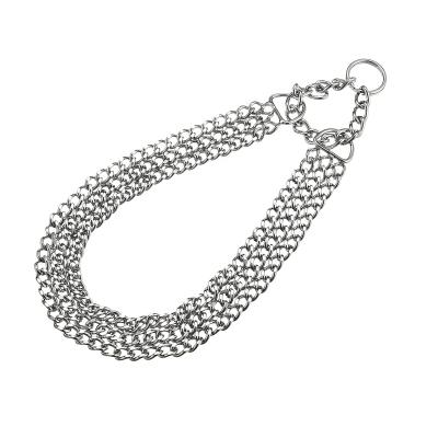 China Product High Quality Adjustable Flat Link Row Dog Choke Chain Triple Stocked Collar for sale