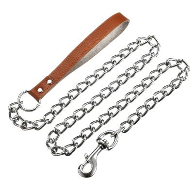 China Sustainable Premium Pet Chain Lead Leash With Leather For Dog for sale