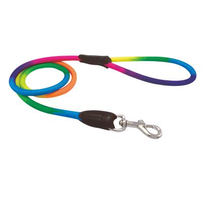 China Viable Shine Pet Round Rope Nylon Dog Leash With PU Leather for sale