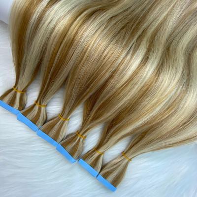 China Belle Hair European Virgin Factory Light Bone Wholesale Silky Straight Balayage Straight Tape Hair Extension for sale