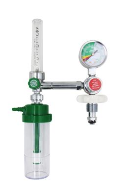 China Sharp type bull nose green color brass material Medical Oxygen Regulator with Flow meter and  Humidifier for sale