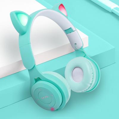 China New Luminous Cute Cat Ear Headset Stereo Noise Reduction Head-mounted Radio Headphones Music Waterproof Headphones for sale