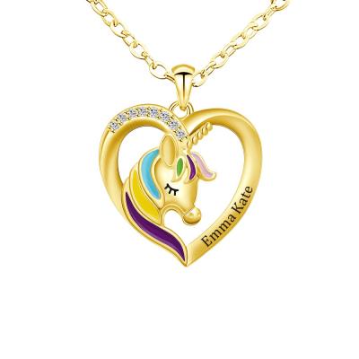 China Shopify Unicorn Heart Necklace Animal Mermaid Rainbow Cute Environmental Friendly Heart Pendant Necklace for sale