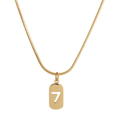 China New Trendy Gold Plated Link Chain Lock Pendant Necklace Lead Free Nickel Free Snake Chain Necklace With Lucky Number 7 for sale