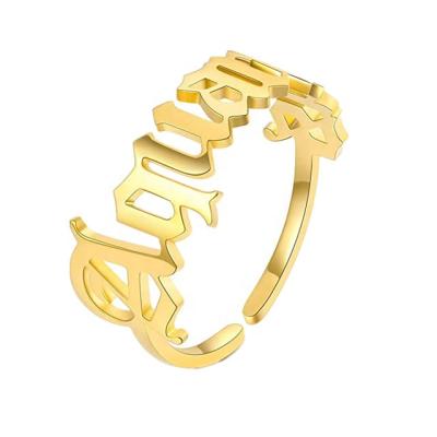 China Zodiac 18k Gold Plated 12 Old English Zodiac Rings Stainless Steel Custom ODM Open Ring for sale