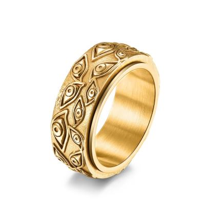 China Vintage Men's Vintage Stainless Steel Engraved Eye Of God Ring Silver /Gold/Black Color for sale