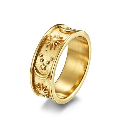 China Vintage 8mm Moon Star Sun Statement Ring Stainless Steel Boho Jewelry For Women Men for sale