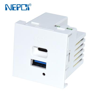 China Fireproof PC NEPCI 45x45mm USB Power Socket Outlet Module XHT-USB-17P-3- a/c Charging USB Fast Charger 65W for sale