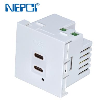 China Dual Type C Ports USB Plug Outlet Power Module Easy Installation NEPCI Charging Type XJY-USB-17E-3-C/C-5V/4.2A USB Charger for sale