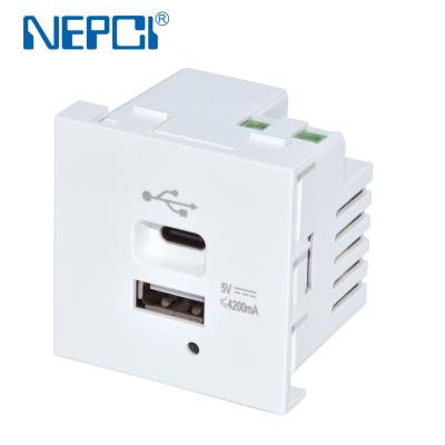 China Easy Installation USB Power Supply Socket Module XJY-USB-17E-3-A/C 45x45 Dual Ports USB Charging Outlet 5V/4.2A for sale