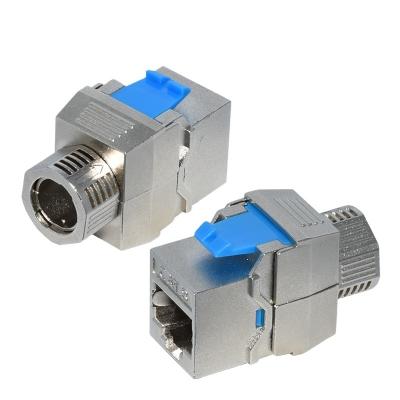 China XJY-NE-888 Telecommunication RJ45 Jack Factory Price STP CAT8 Connector Zinc Alloy Shielded Type Network Keystone Jack, Silver Plating for sale