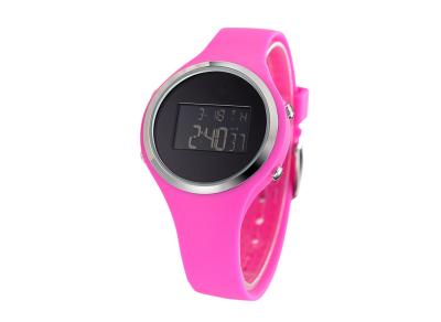 China Chronograph Ladies lcd sports watch Silicone Strap In Prunosus Color for sale