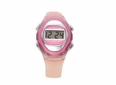 China Vogue Pink 3 ATM Waterproof Silicone Digital Watch LCD Alarm Wristwatch for sale