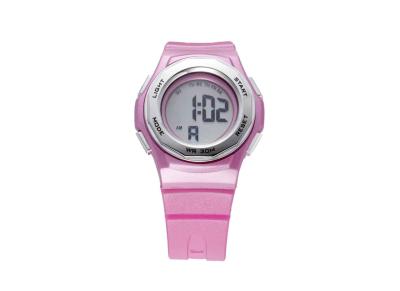 China Round Pink PU Women Waterproof Sport Watch With LCD Alarm Gift Wristwatch for sale