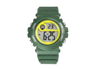 China Multifunction Green Band Silicone LCD Digital Watch With Stainless Steel Back Case for sale