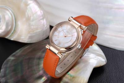 China Genuine leather band ladies wrist watch with Japan quartz movement MOP dial for sale