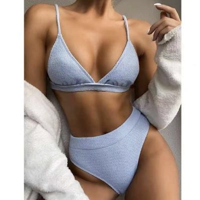 China Plus Size Fashion Solid Color Bikini Ladies Slit Swimsuit Female Triangle Bikini for sale