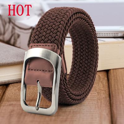 China Factory Sale New Flexible Elastic Woven Elastic Men's Belt Elastic Women's Canvas Belt Fashionable Casual Belt Pinless Buckle Pinless Belt for sale